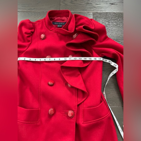 French Connection Womens Red Waterfall Ruffle Double Breasted Pea Coat Sz 10 - Picture 7 of 12